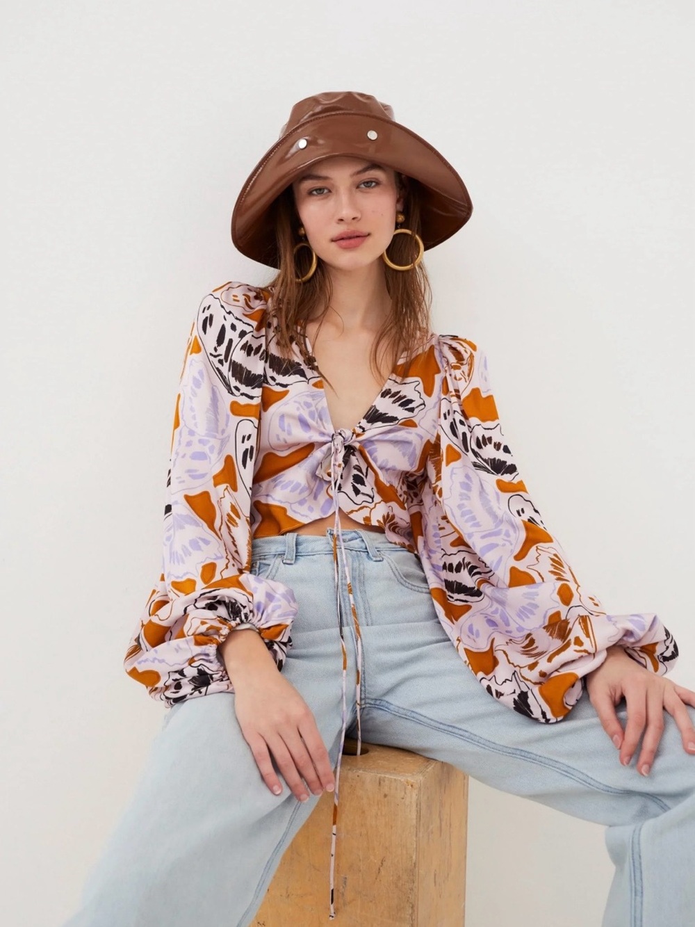For Love & Lemons Esmeralda Butterfly Tie Front Crop Top M